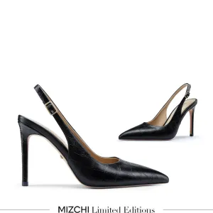 *GISELLE BLACK CROC - animal print slingback