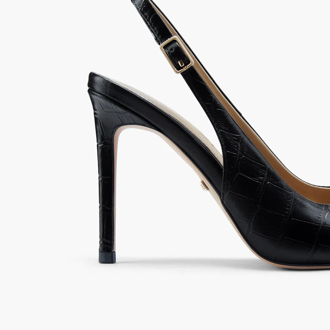 *GISELLE BLACK CROC - animal print slingback