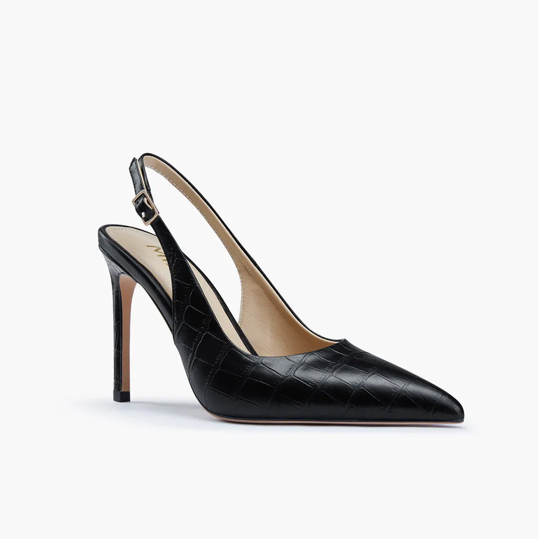 *GISELLE BLACK CROC - animal print slingback