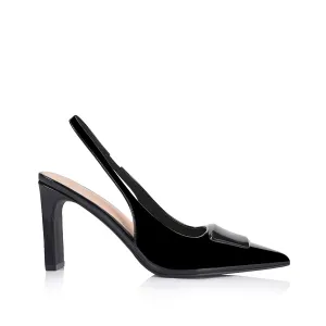 Konga Slingback Block Heels - Black Patent