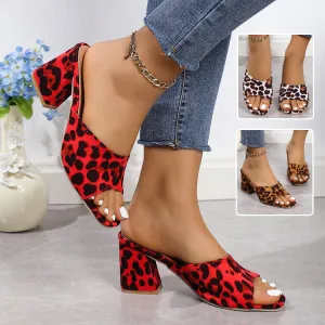 Leopard Square Toe High-Heeled Sandals for Women
