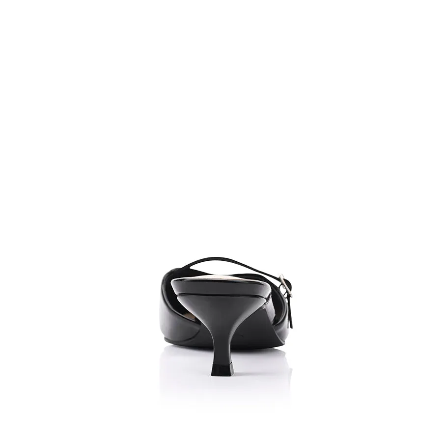 Lunar Point Toe Kitten Heels - Black Patent