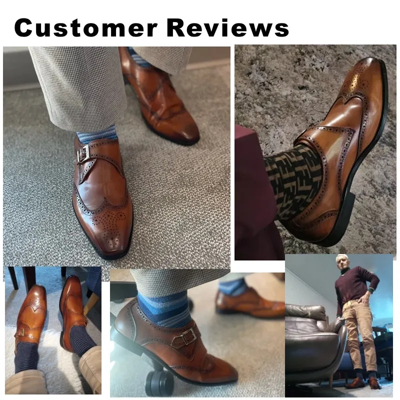 Luxury Genuine Leather Wingtip Oxfords for Men  Formal Dress Shoes