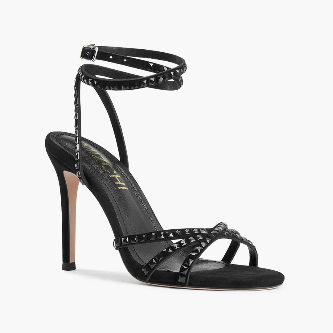 *MADDY BLACK  - diamond decor heels
