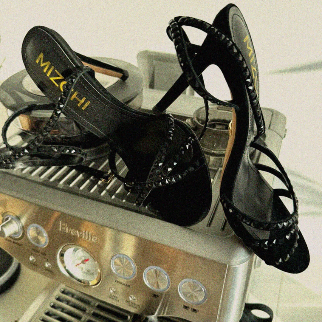 *MADDY BLACK  - diamond decor heels