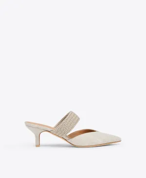 Maisie 45 Beige Linen Kitten Heels