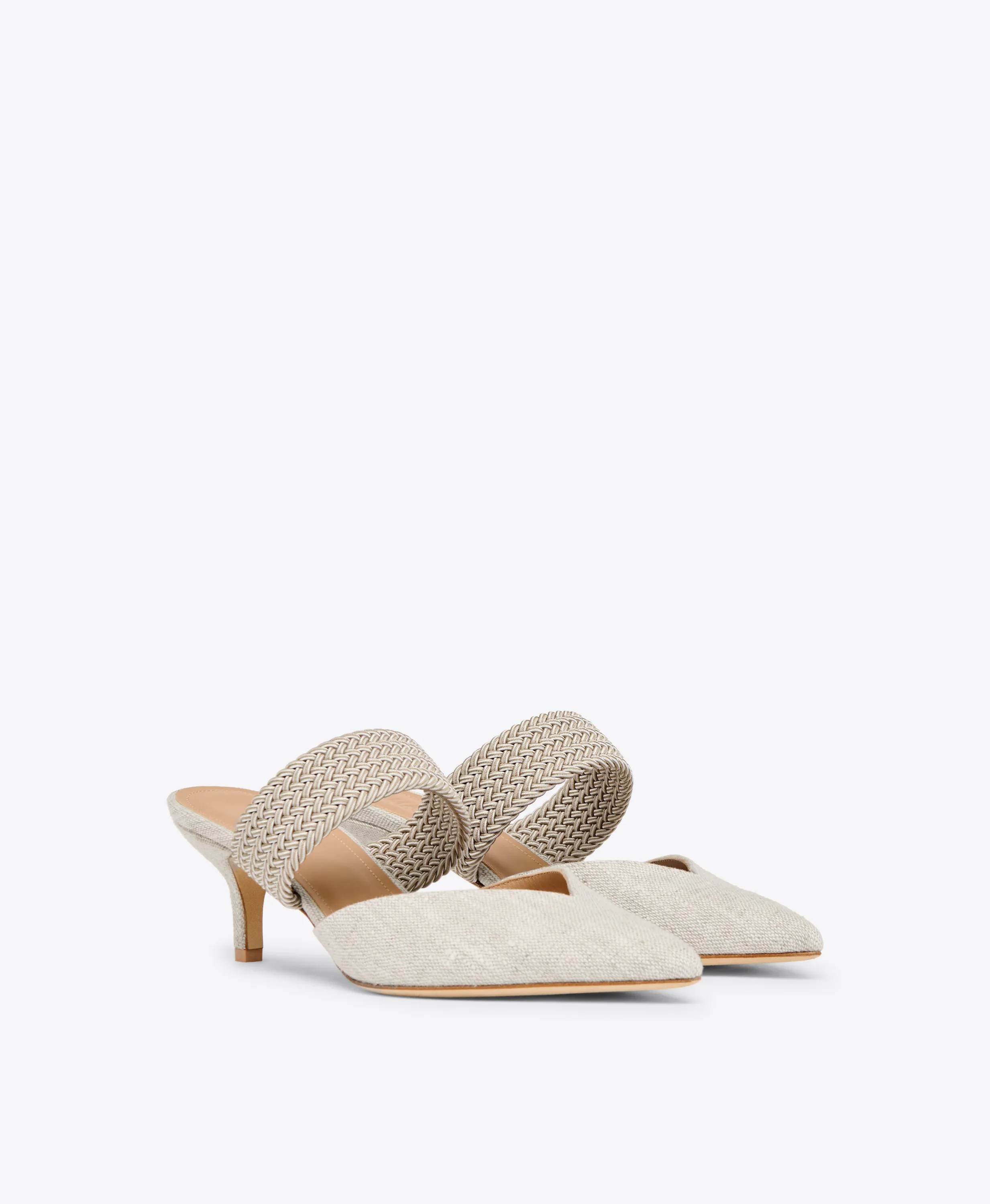 Maisie 45 Beige Linen Kitten Heels