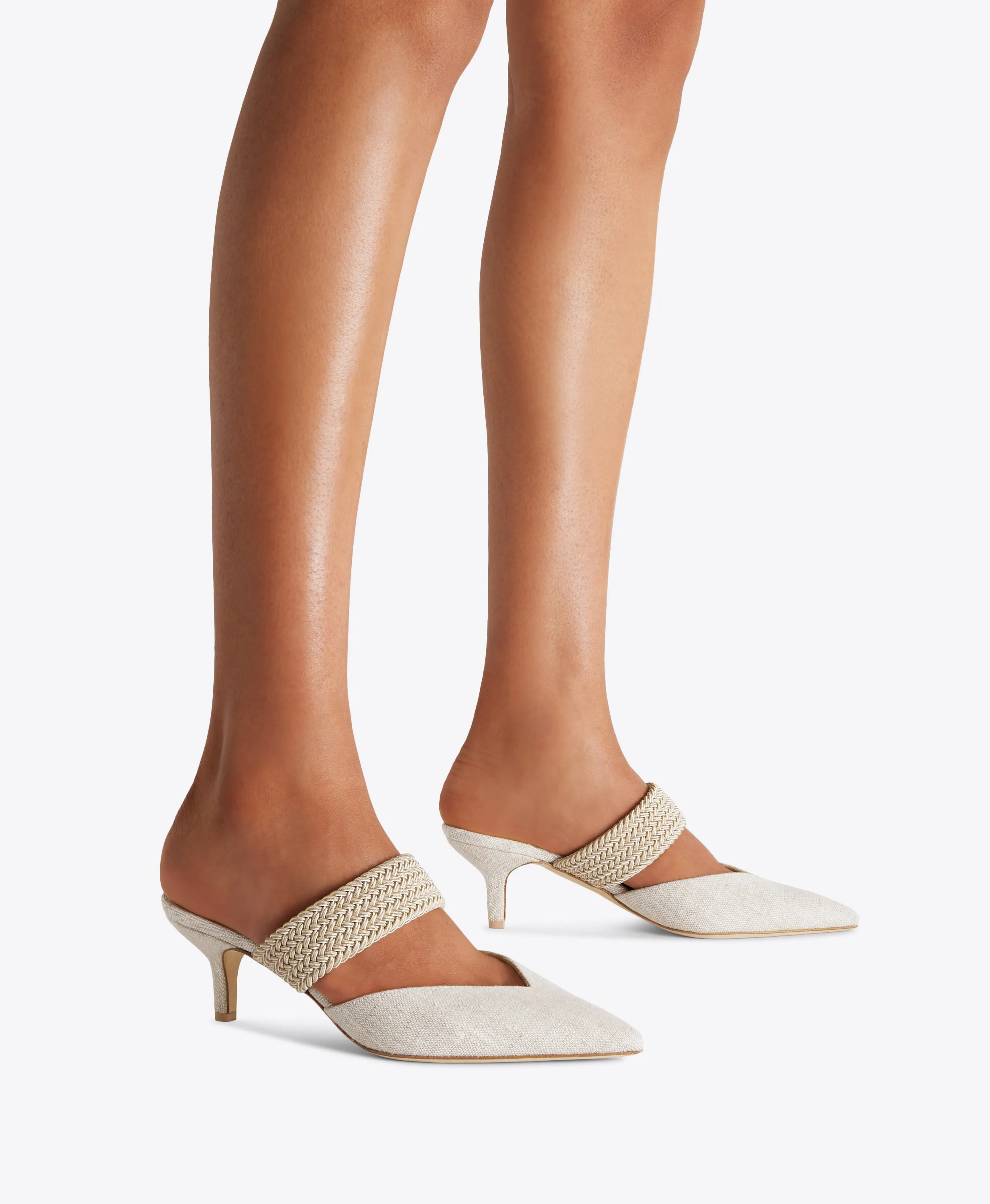 Maisie 45 Beige Linen Kitten Heels