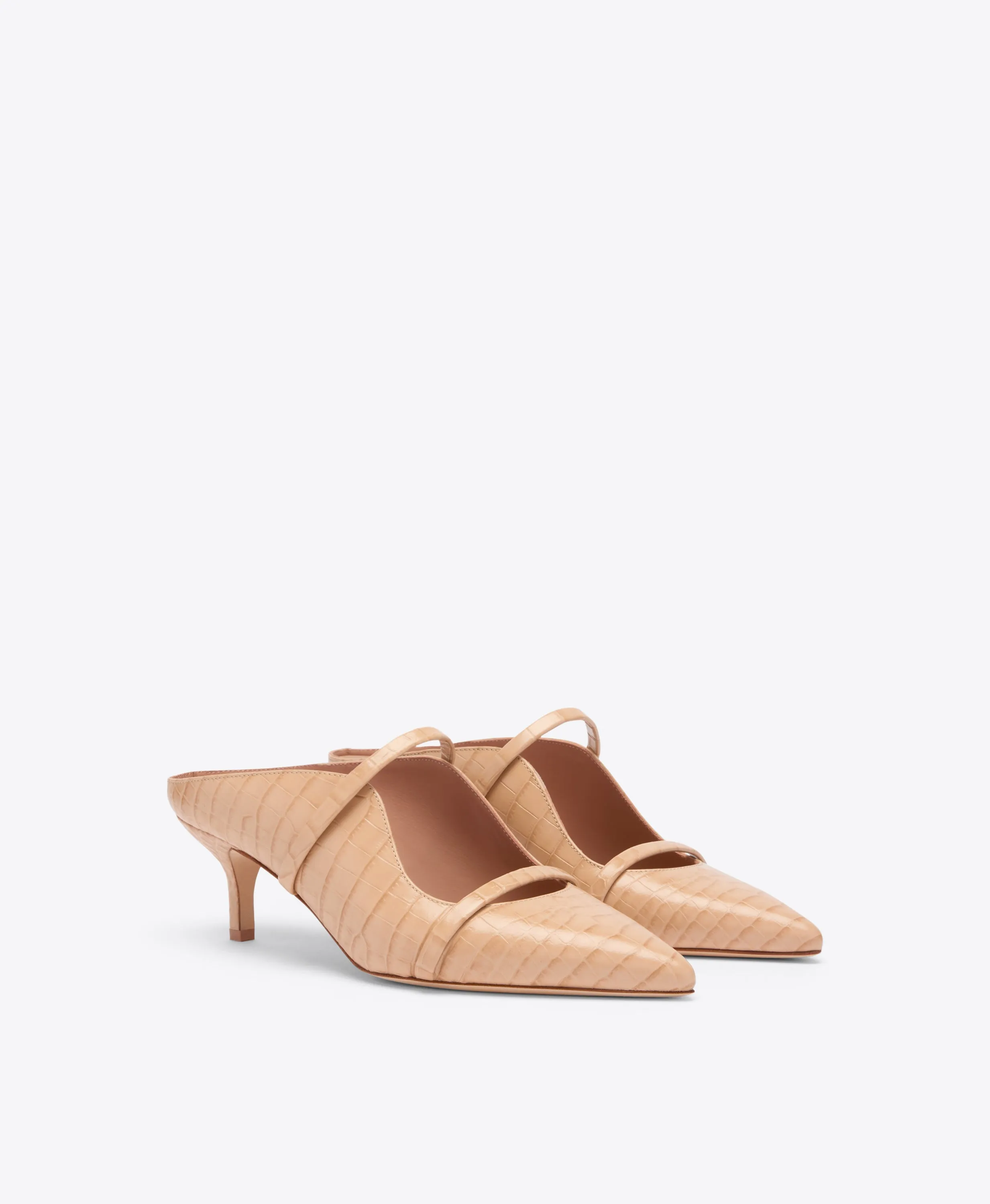 Maureen 45 Buff Embossed Leather Kitten Heels