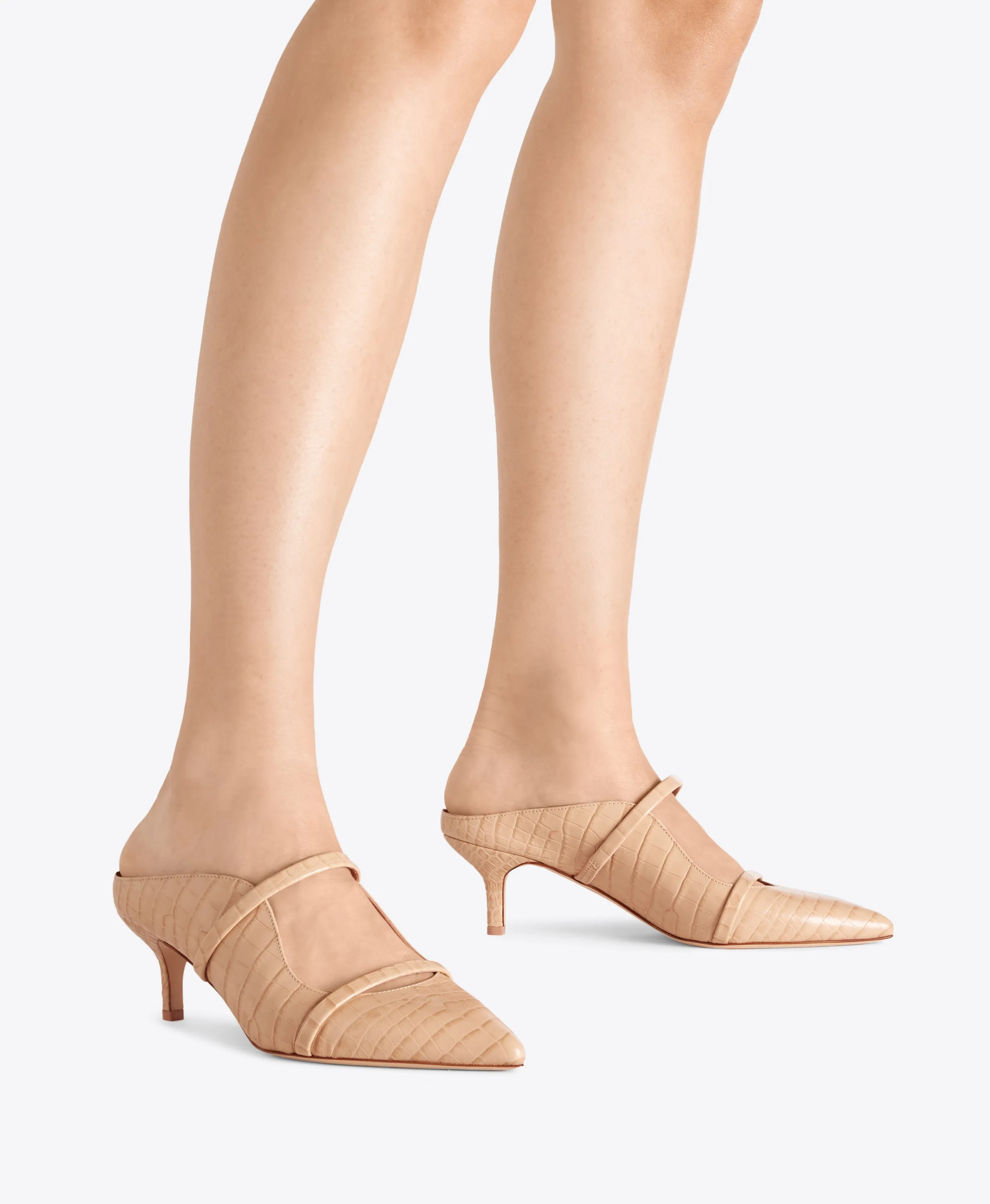 Maureen 45 Buff Embossed Leather Kitten Heels