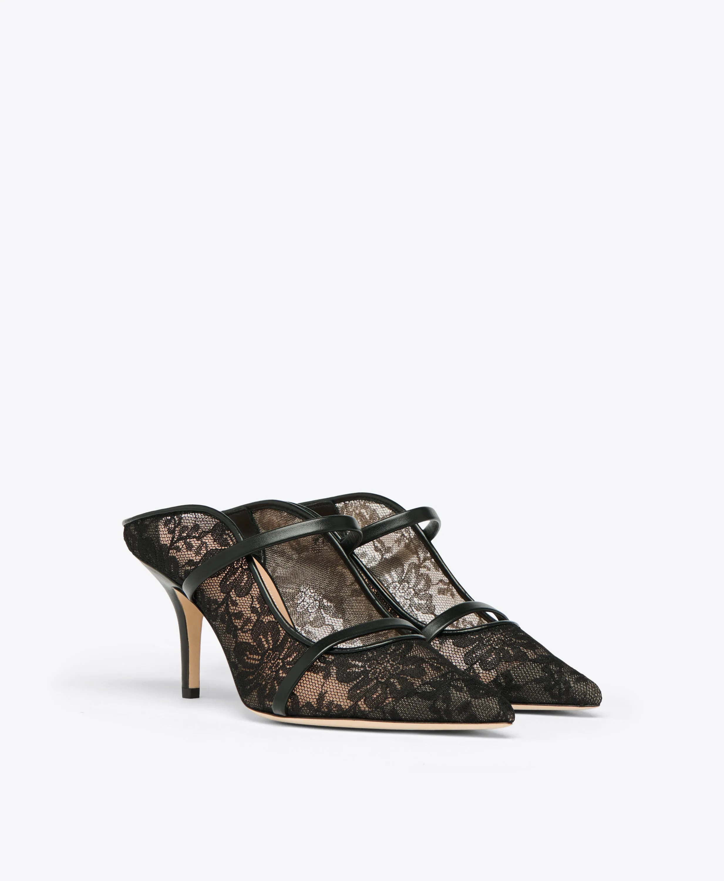 Maureen 70 Black Lace Heeled Mules
