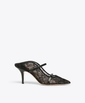 Maureen 70 Black Lace Heeled Mules