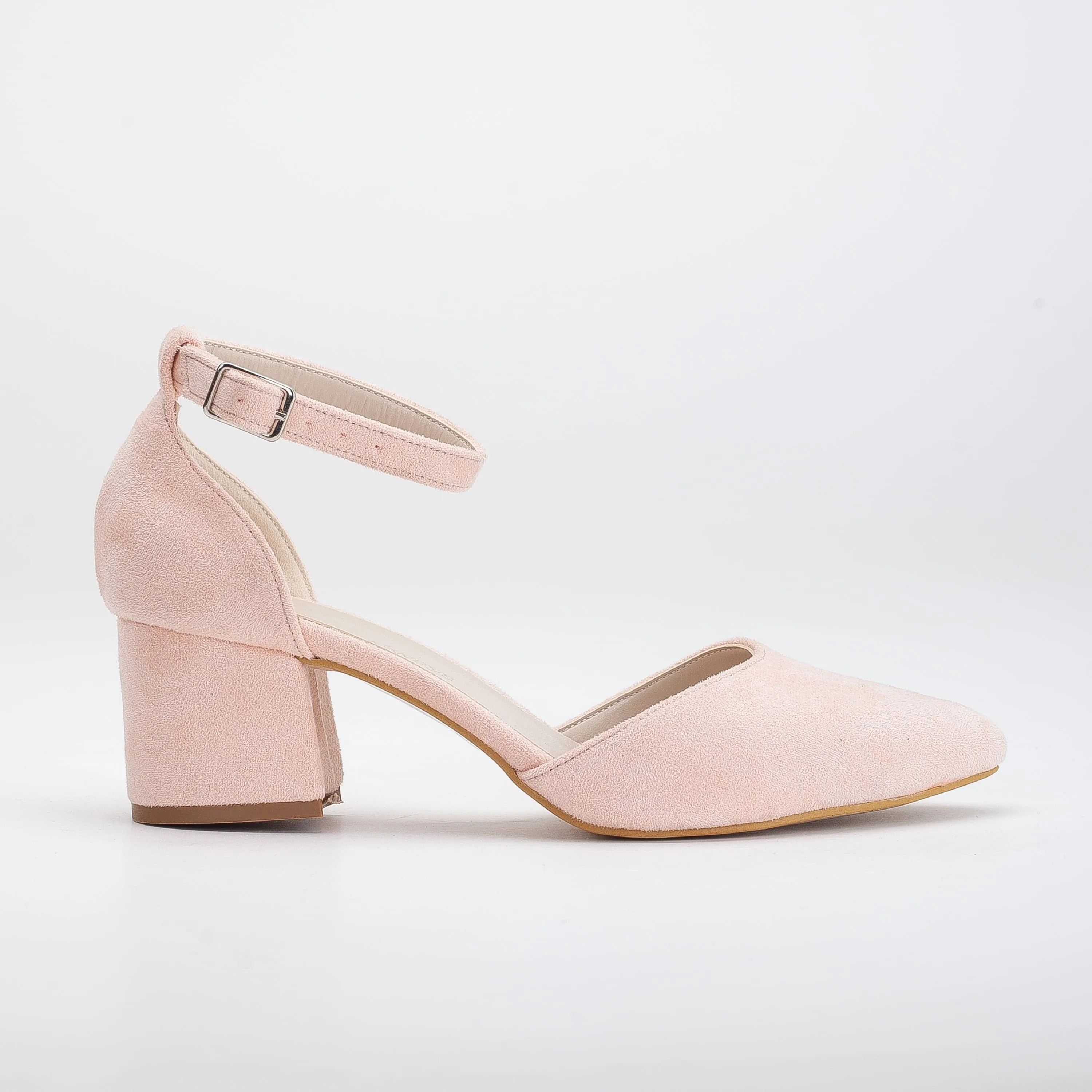 Miranda Vegan Velvet Pearl Low Heels | Coral Pink