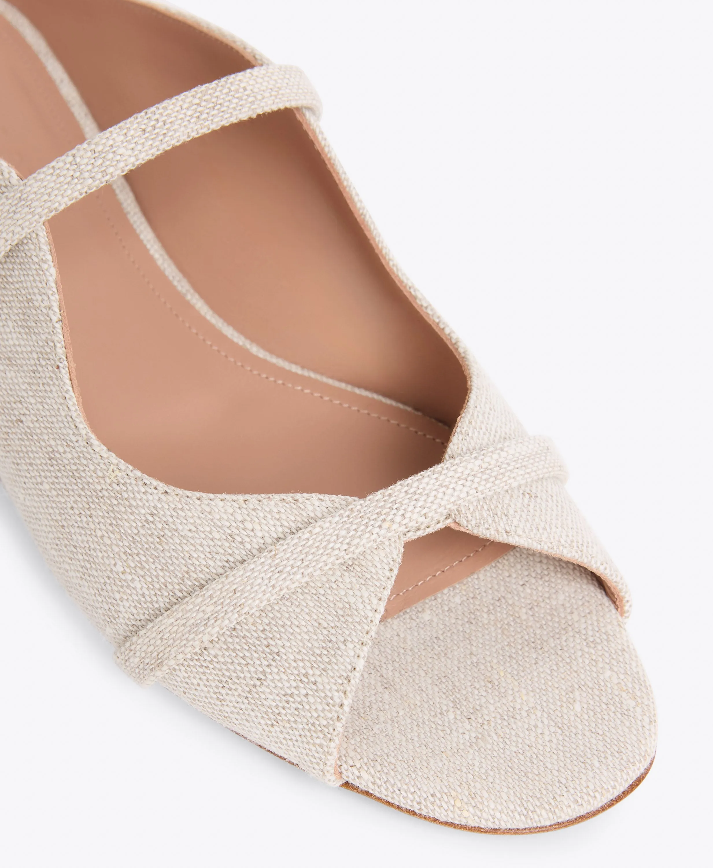Norah Beige Linen Flat Sandals