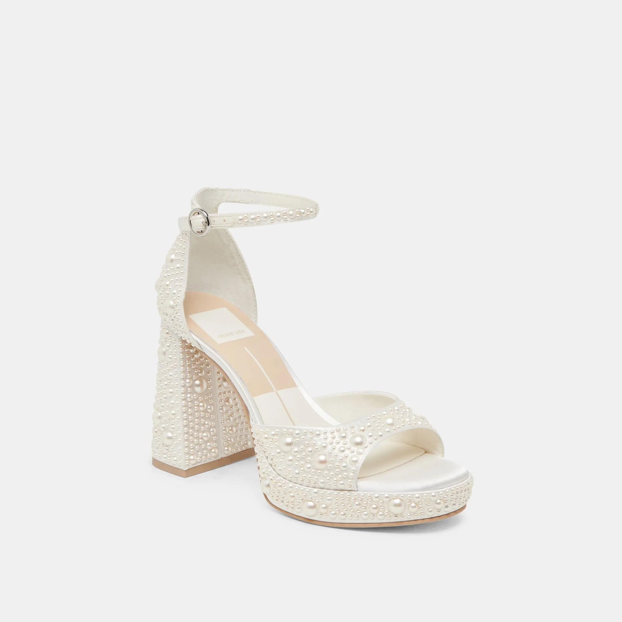 PANDRO PEARL WIDE HEELS TRUE WHITE SATIN