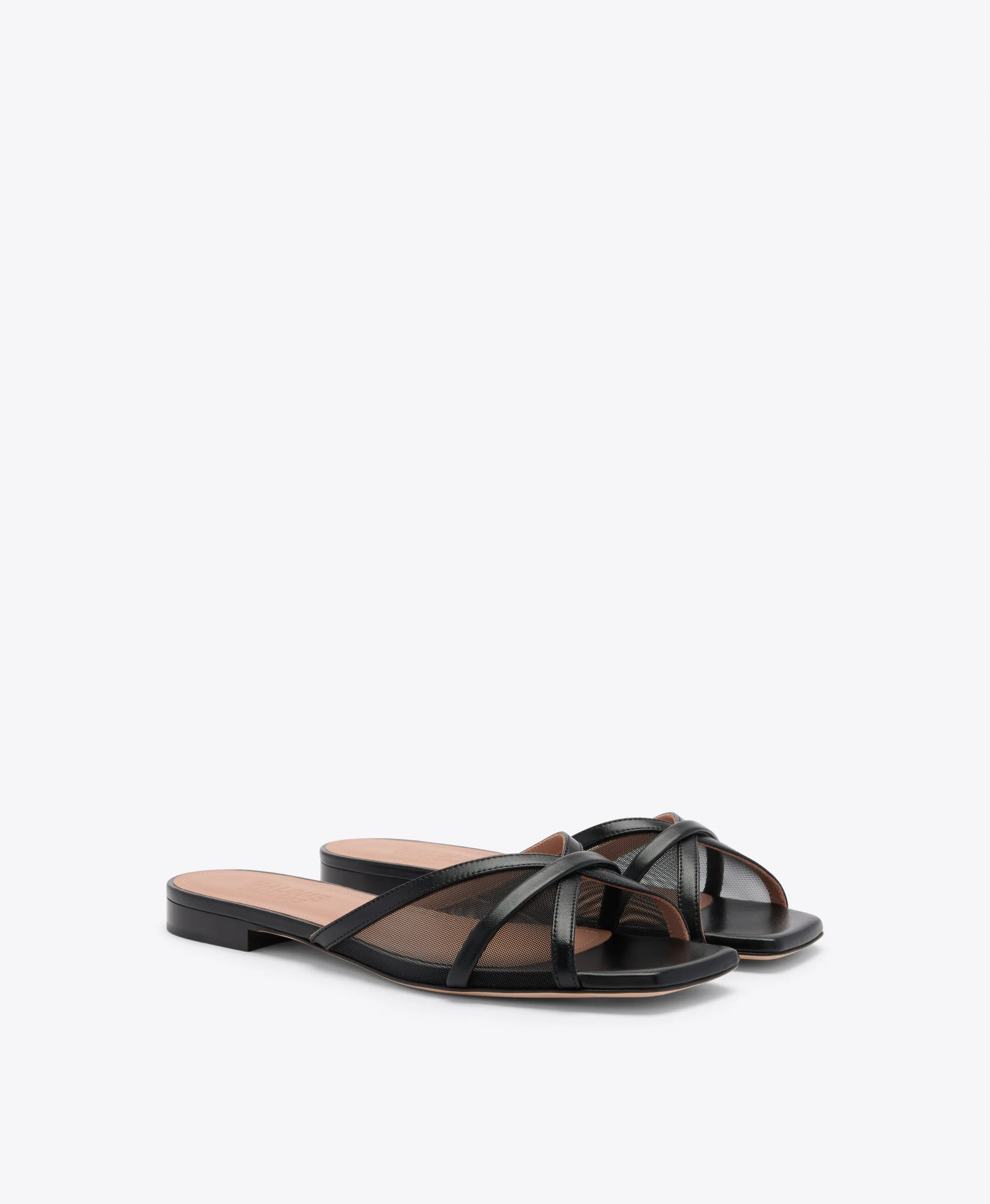Perla Black Mesh Flat Sandals