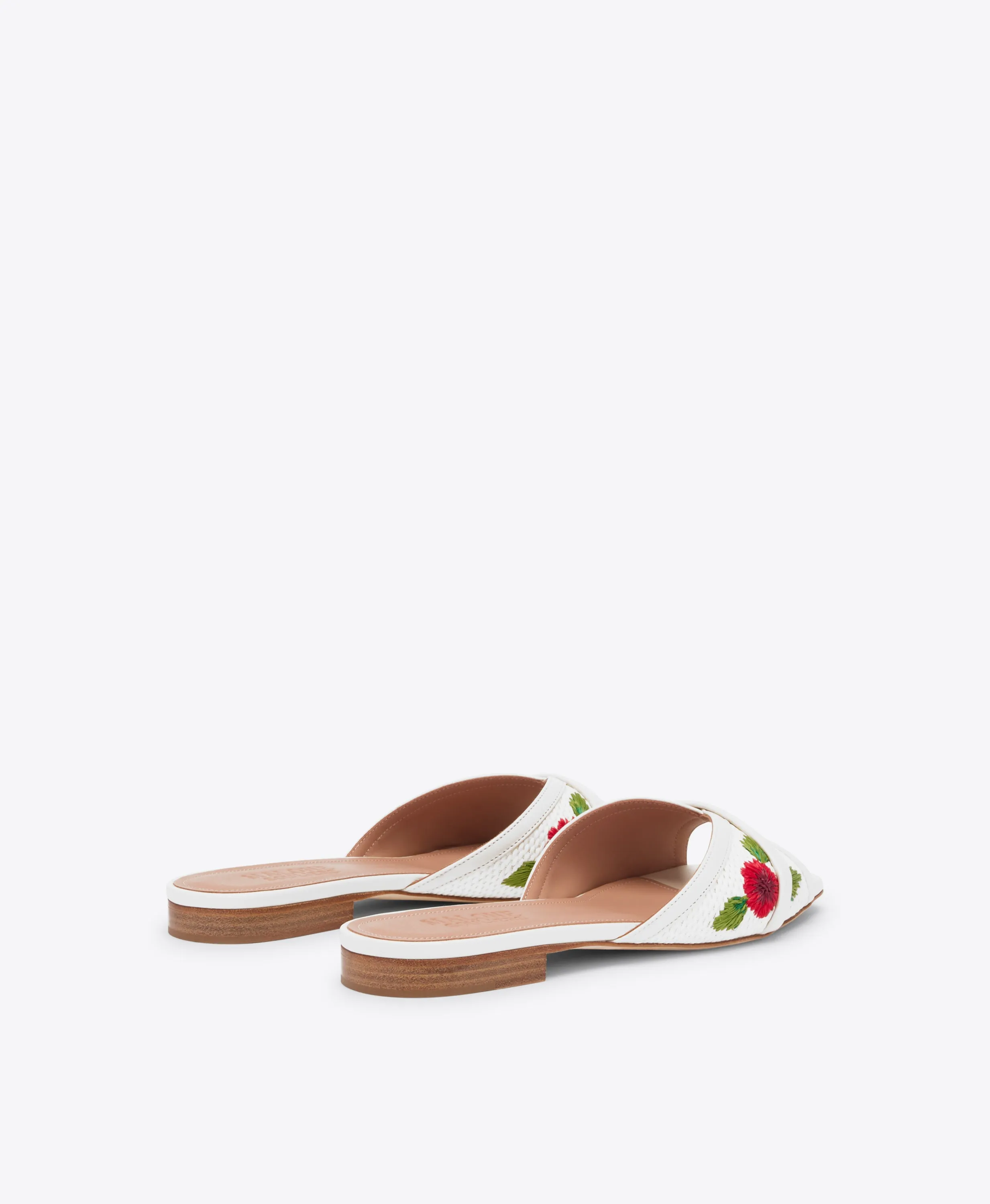 Perla White Embroidered Raffia Flat Sandals