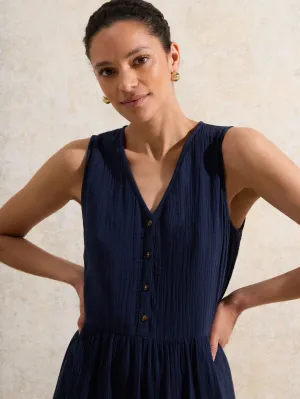 Petite Navy V-Neck Cheesecloth Midaxi Dress