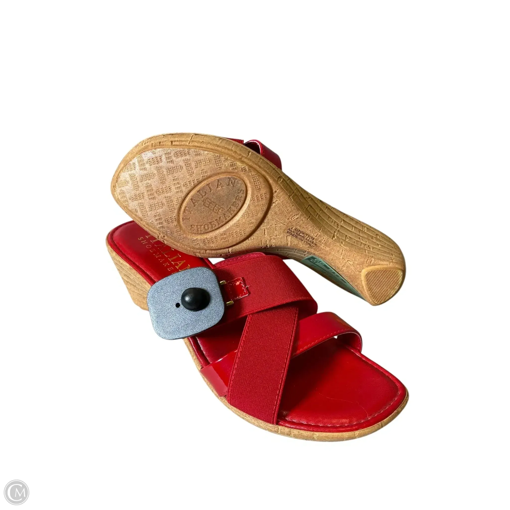 Sandals Heels Block By Italian Shoemakers In Red, Size: 8.5