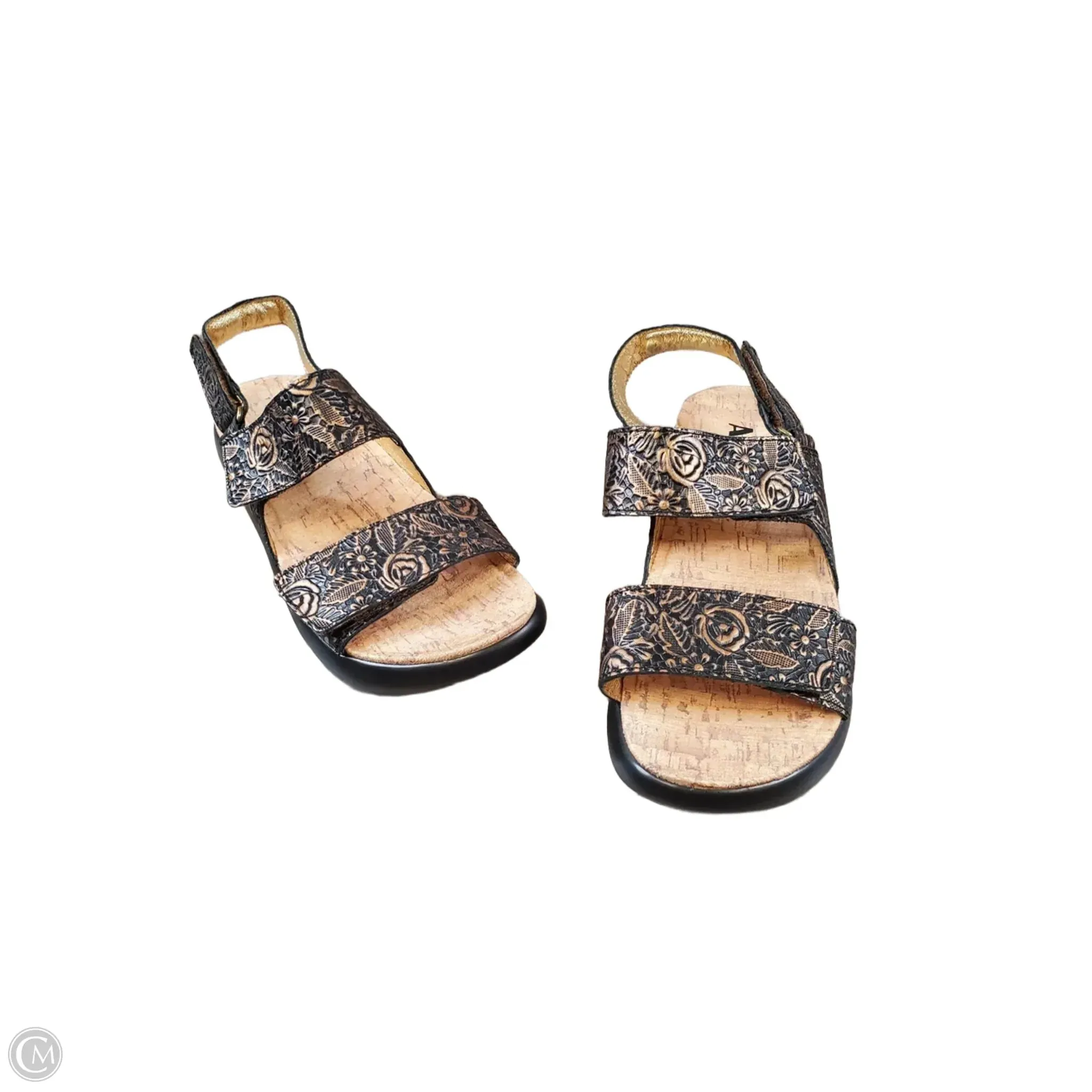 Sandals Heels Wedge By Alegria In Black & Gold, Size: 7