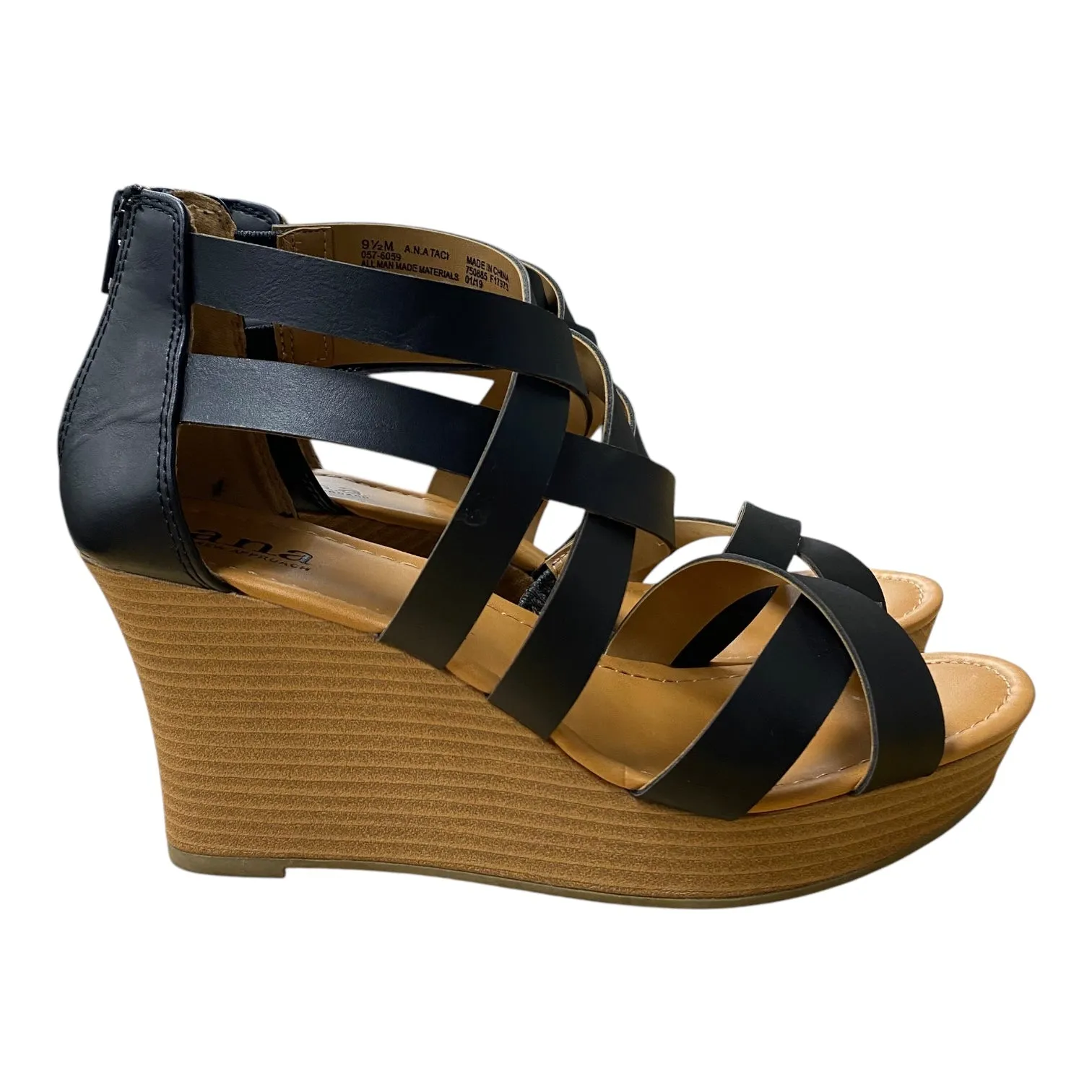 Sandals Heels Wedge By Ana In Black, Size:9.5