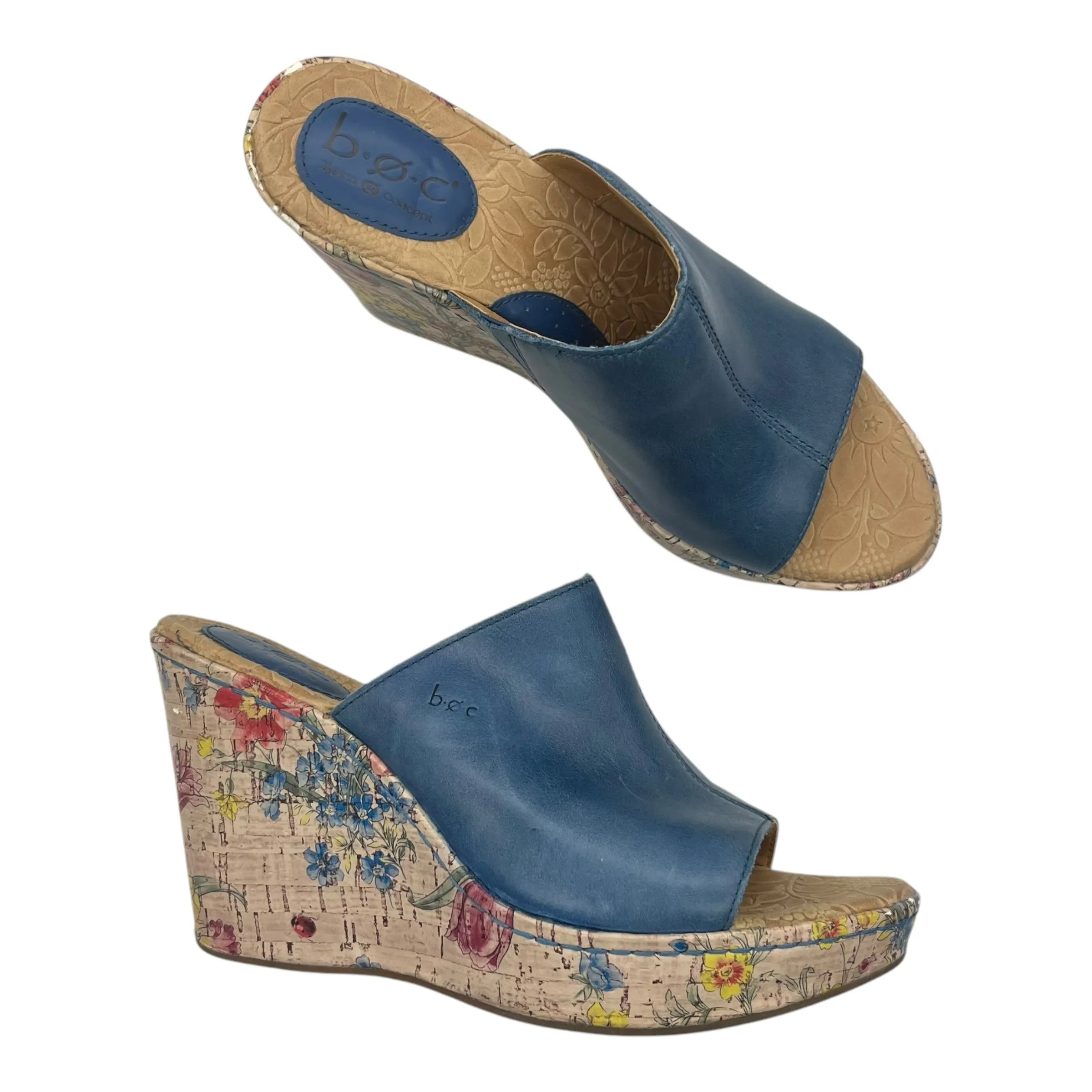 Sandals Heels Wedge By Boc In Blue, Size:9