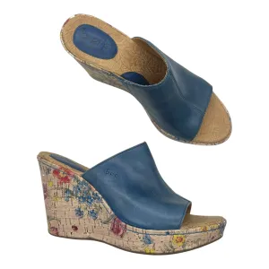 Sandals Heels Wedge By Boc In Blue, Size:9