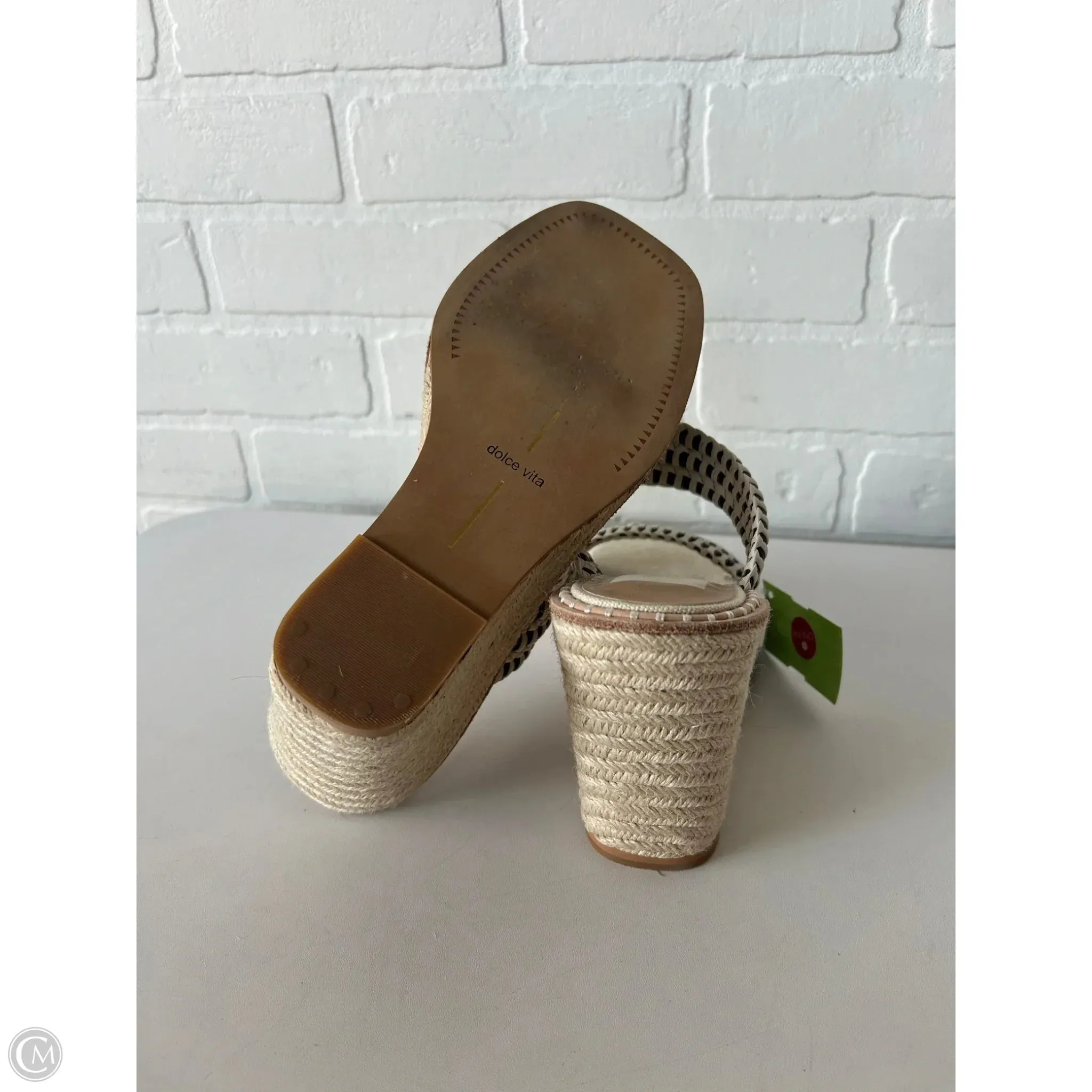 Sandals Heels Wedge By Dolce Vita In Tan & White, Size: 8