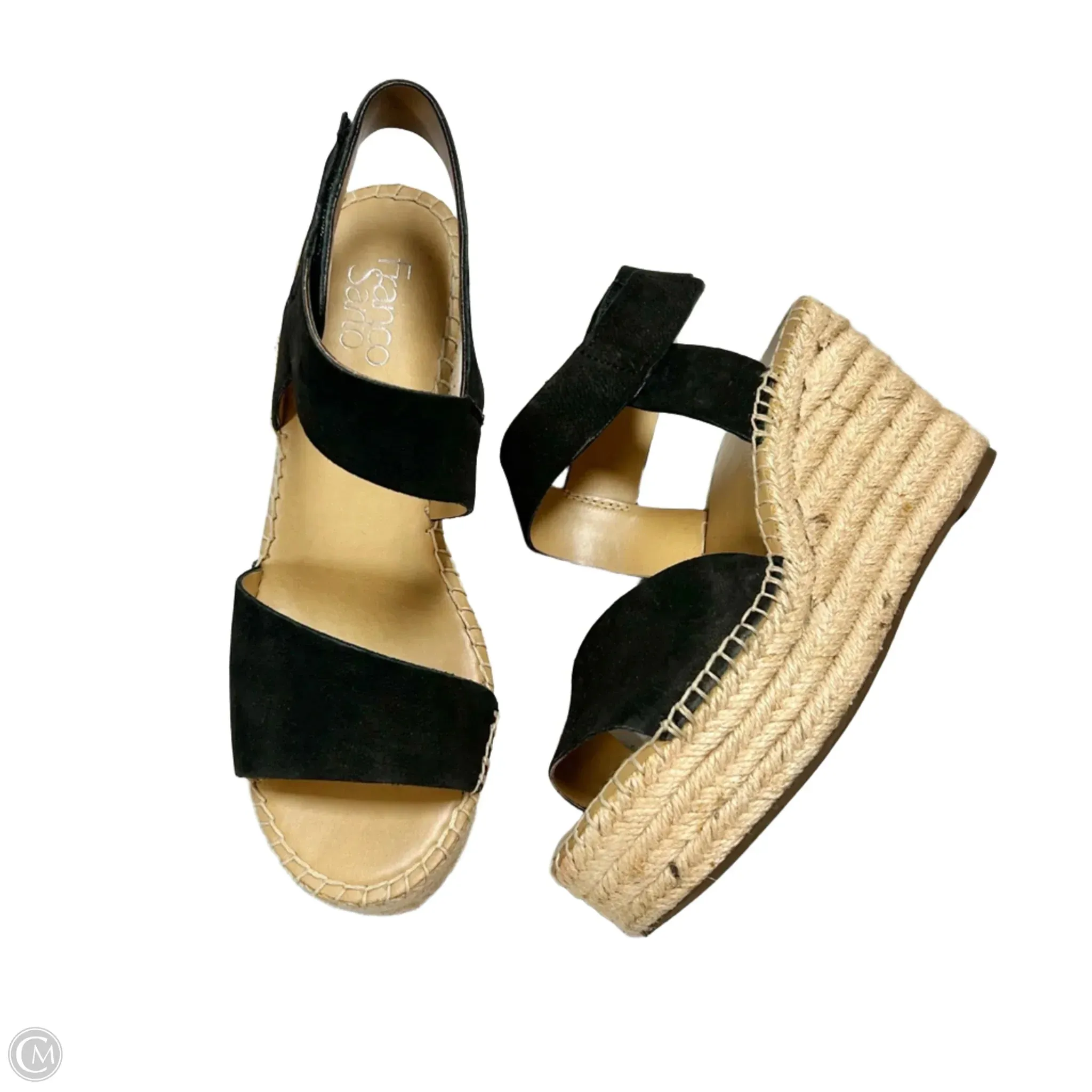 Sandals Heels Wedge By Franco Sarto In Black & Tan, Size: 8