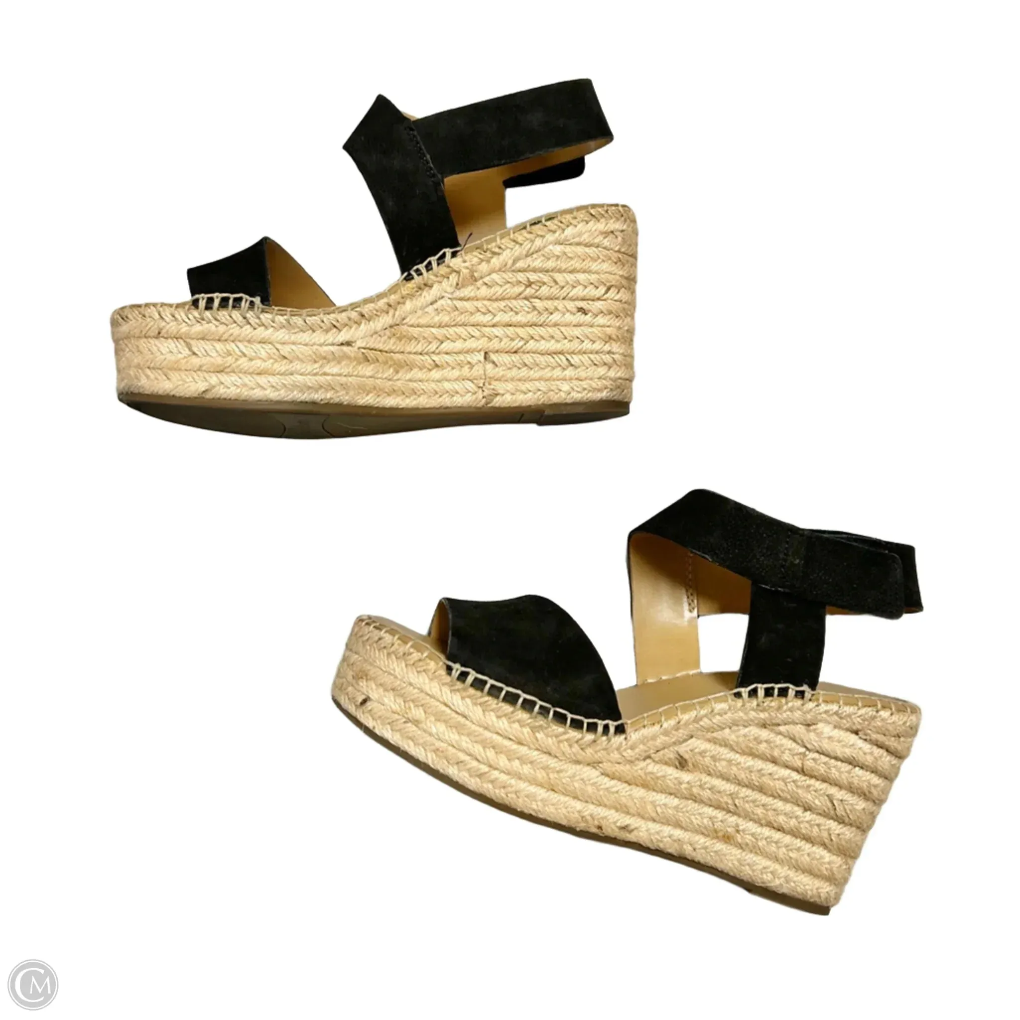 Sandals Heels Wedge By Franco Sarto In Black & Tan, Size: 8
