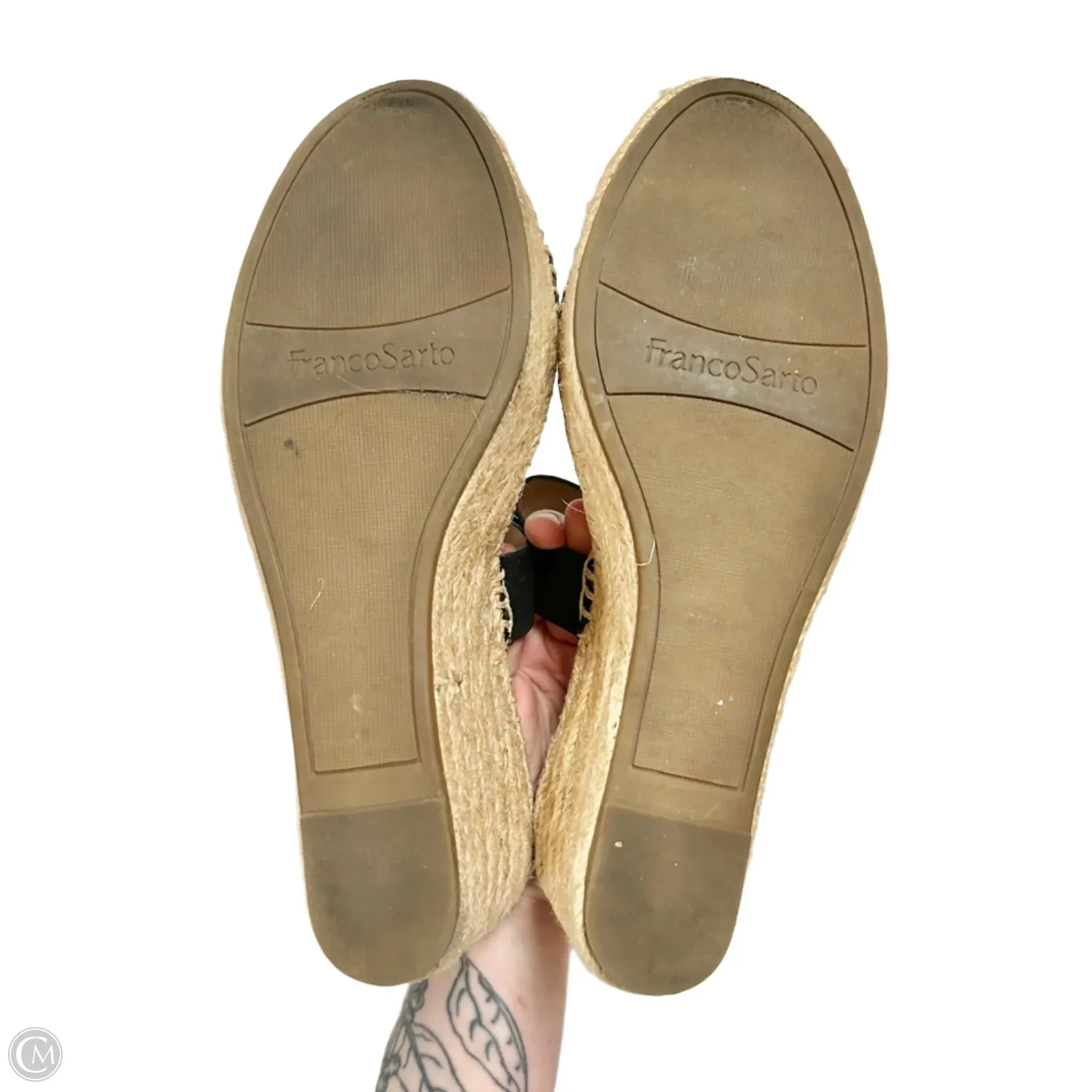 Sandals Heels Wedge By Franco Sarto In Black & Tan, Size: 8