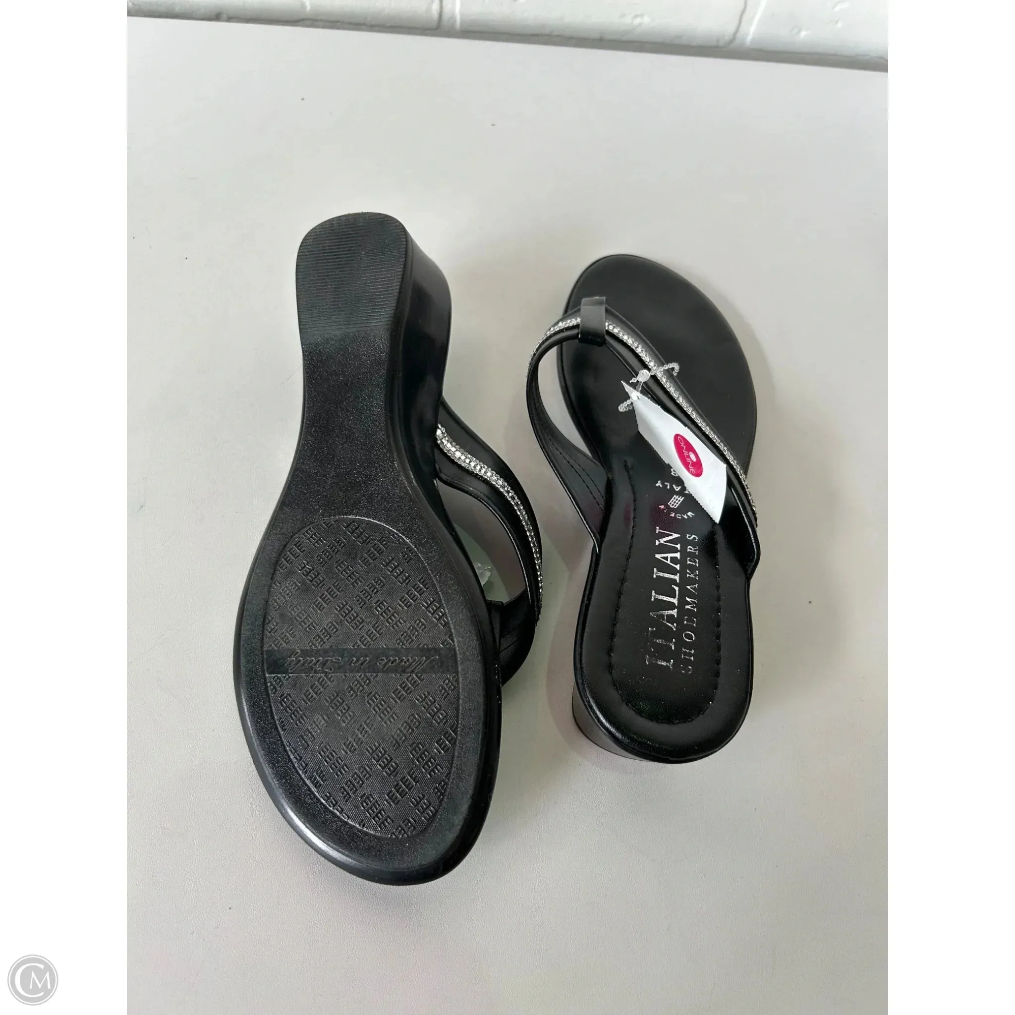 Sandals Heels Wedge By Italian Shoemakers In Black, Size: 8