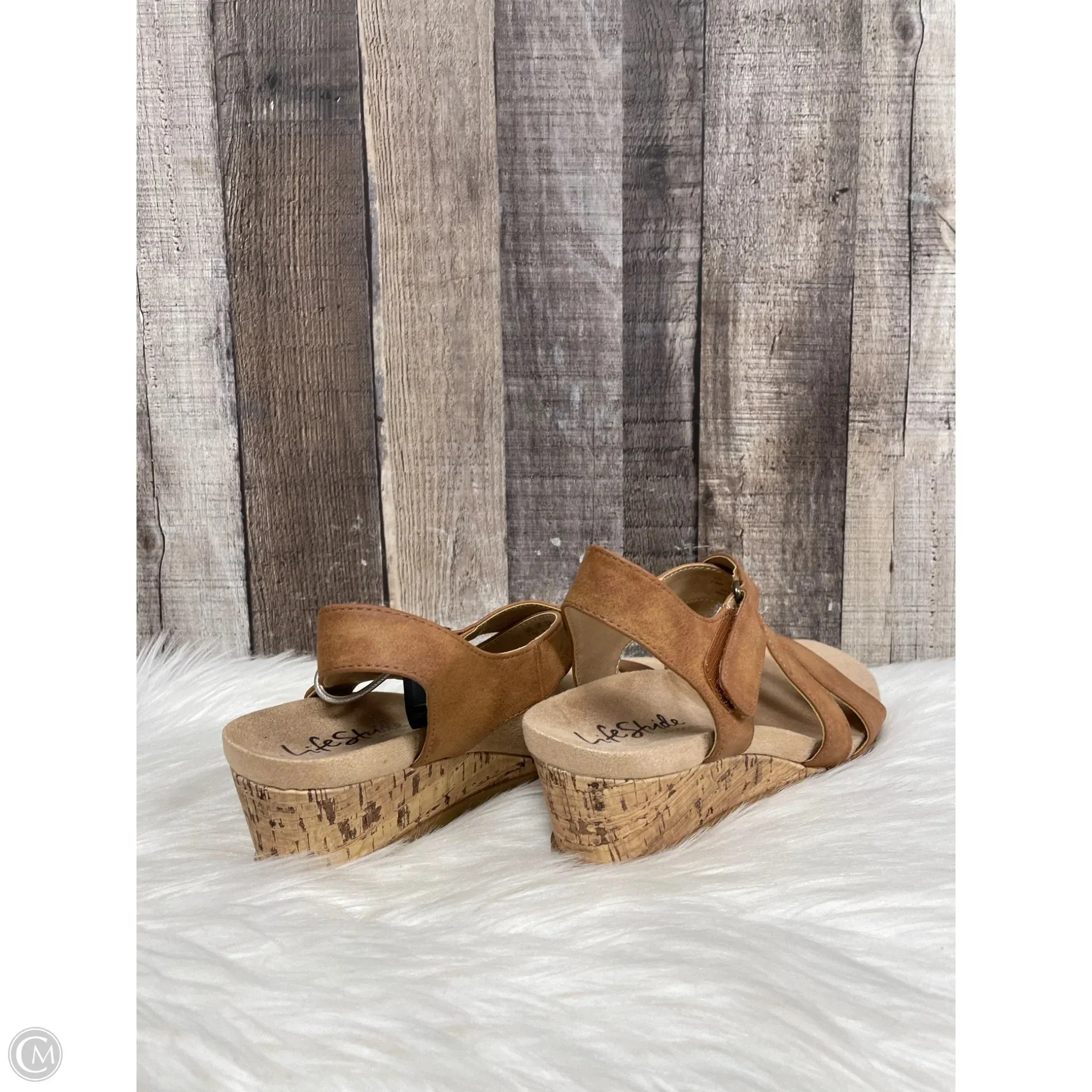Sandals Heels Wedge By Life Stride In Tan, Size: 7.5