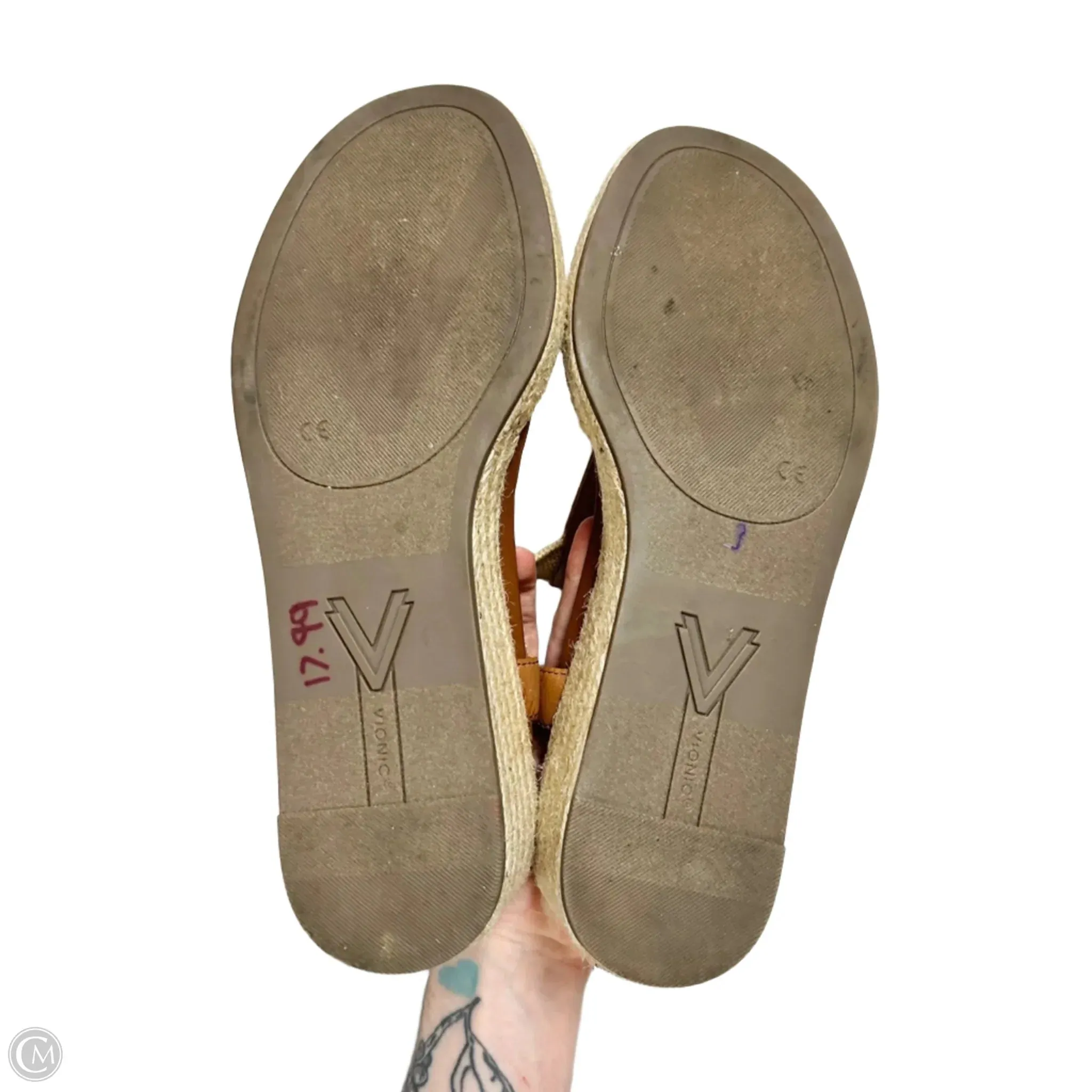 Sandals Heels Wedge By Vionic In Brown & Tan, Size: 9