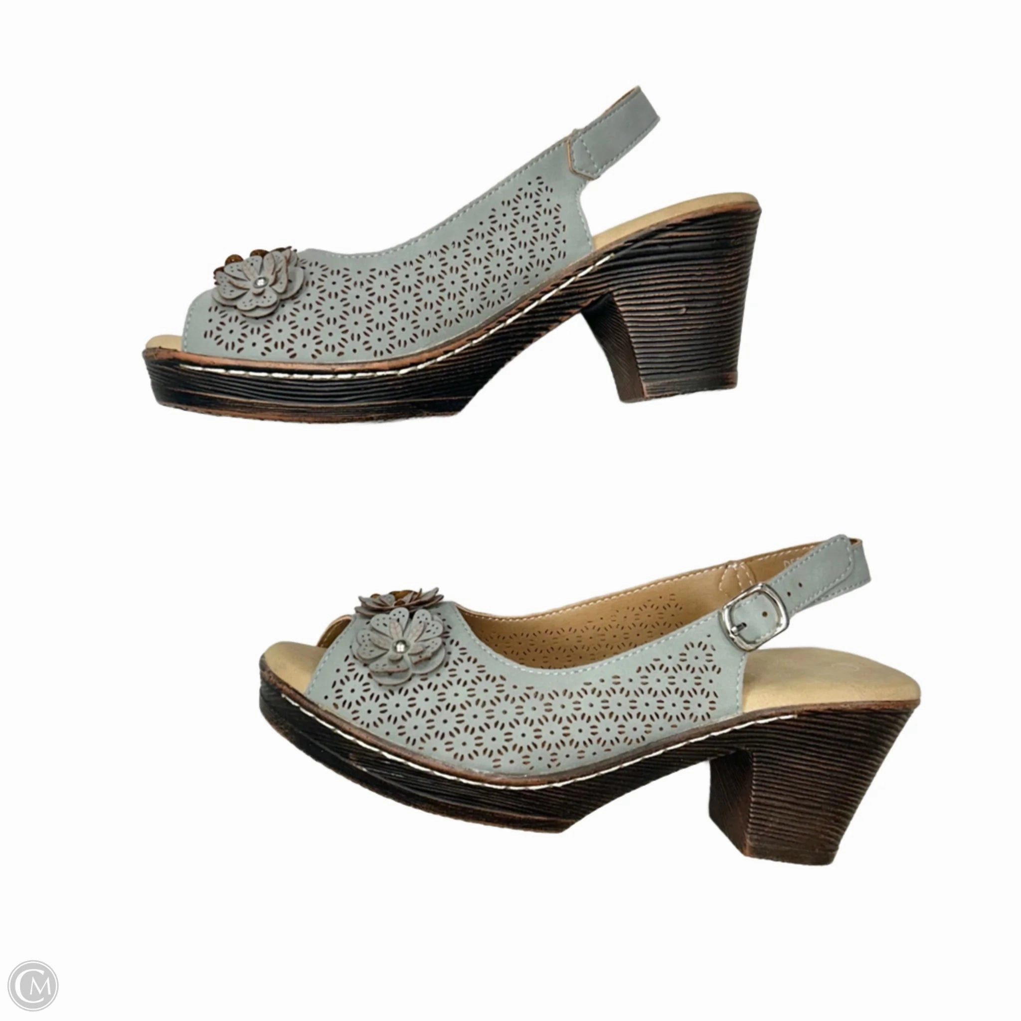 Sandals Heels Block By Spring Step In Blue, Size: 8