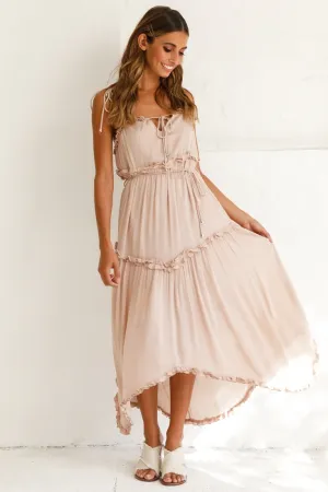 Santa Monica String Tie Maxi Dress Beige