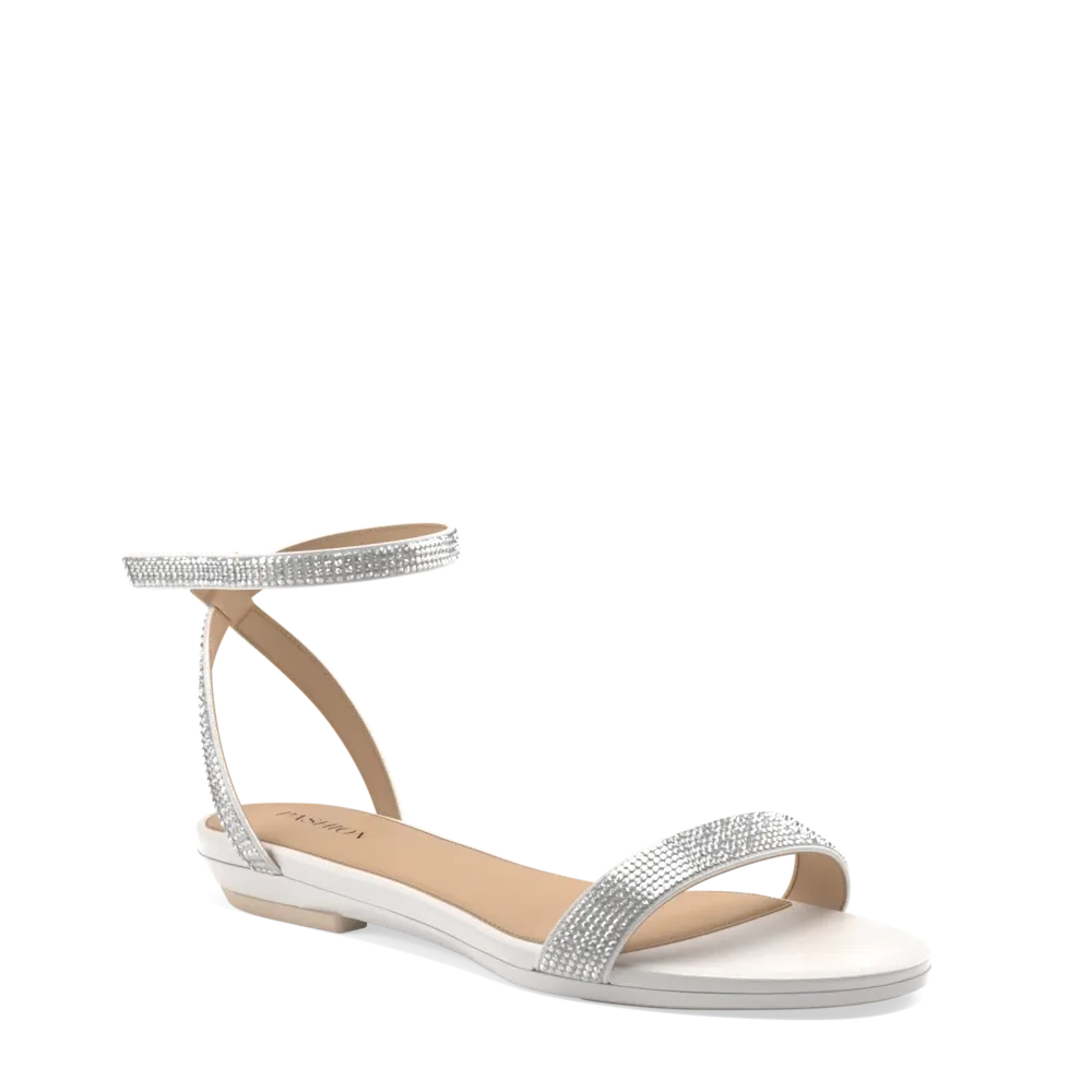 The Brenna - White Leather Rhinestone Flat - FINAL SALE