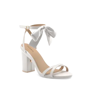 The Brynn White Satin Bow   Block Heel Kit 4 White - FINAL SALE