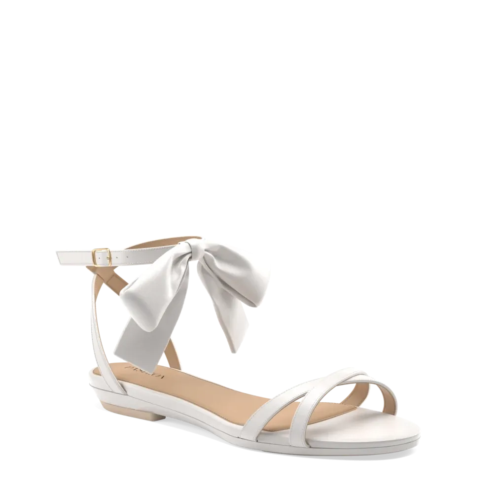 The Brynn White Satin Bow   Block Heel Kit 4 White - FINAL SALE