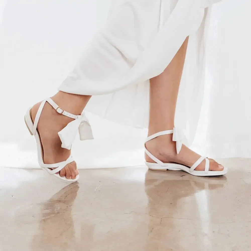The Brynn White Satin Bow   Block Heel Kit 4 White - FINAL SALE