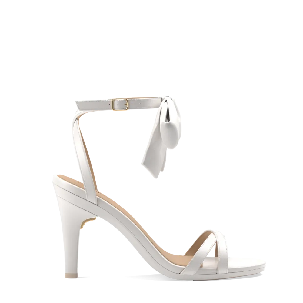 The Brynn White Satin Bow   Stiletto Heel Kit 4 White - FINAL SALE