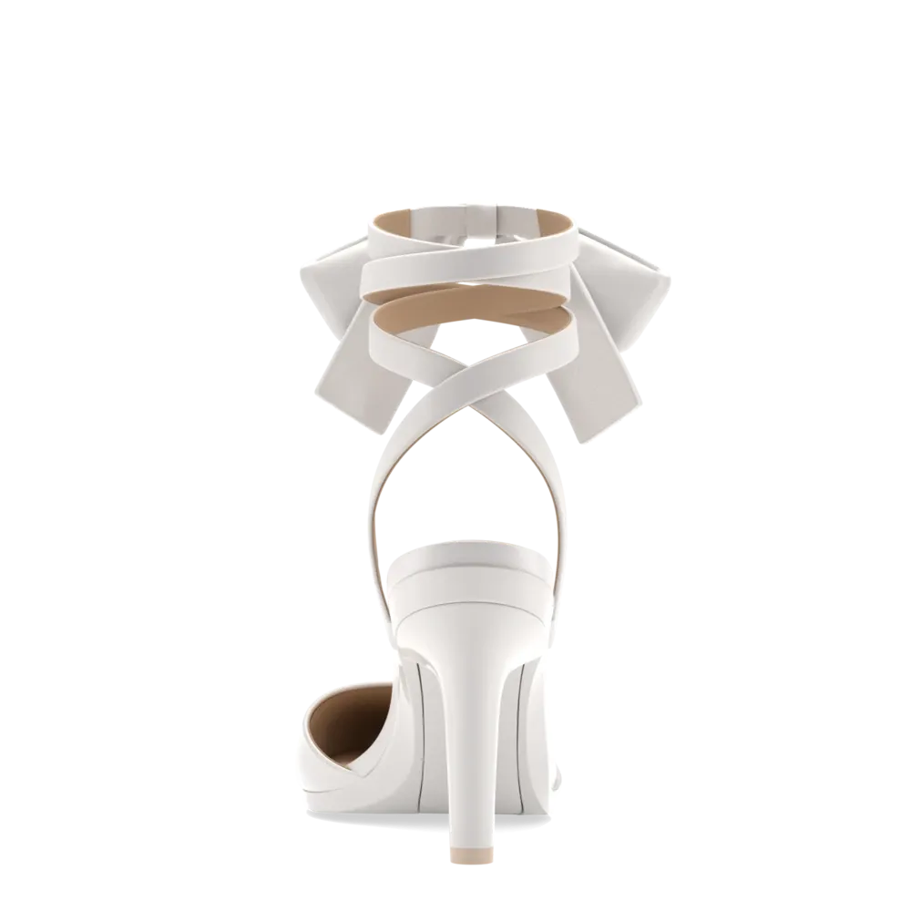 The D'Orsay - White Satin Bow   Stiletto Heel Kit 4 White - FINAL SALE