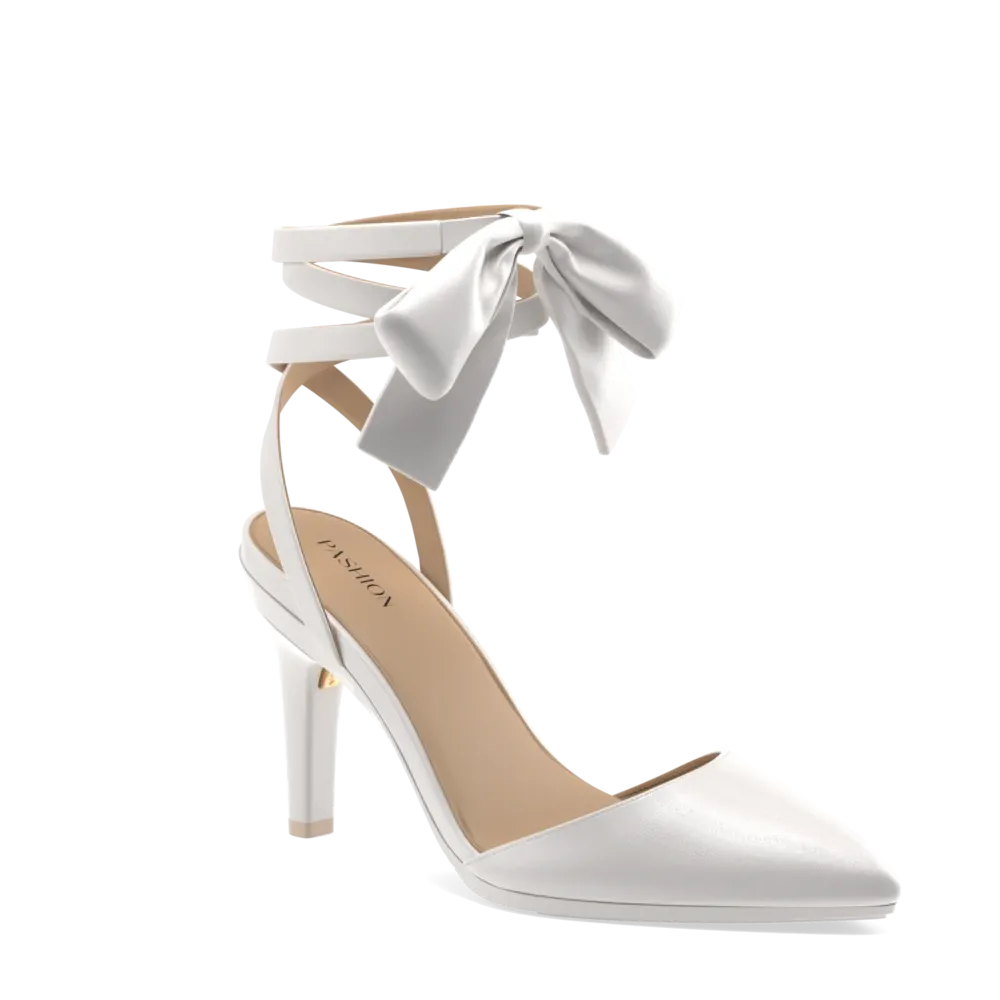 The D'Orsay - White Satin Bow   Stiletto Heel Kit 4 White - FINAL SALE