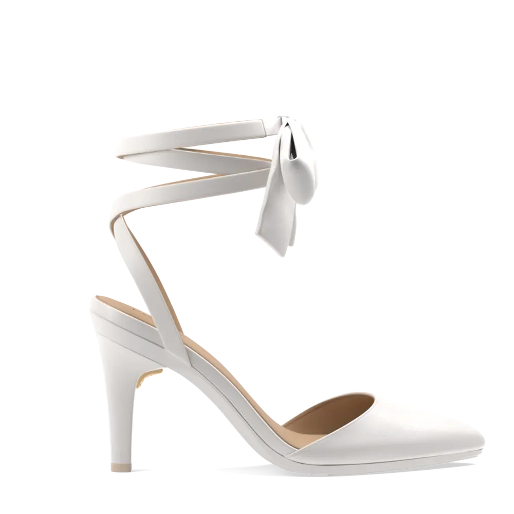 The D'Orsay - White Satin Bow   Stiletto Heel Kit 4 White - FINAL SALE
