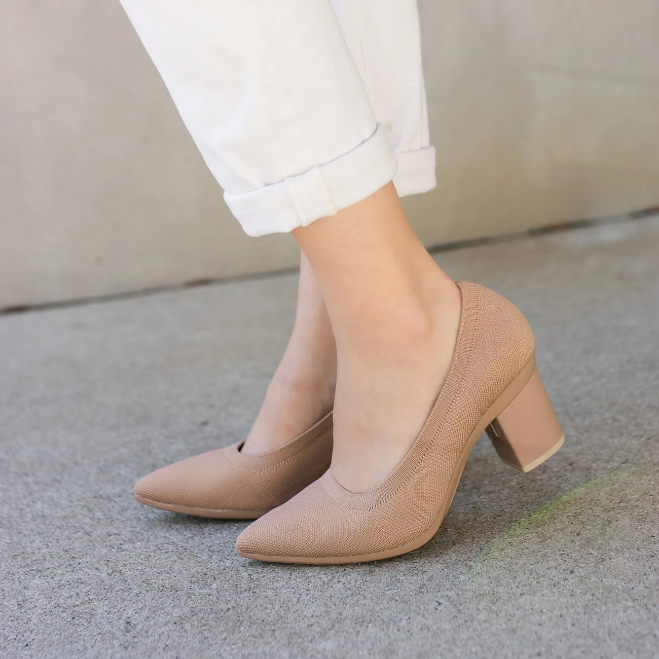The Pump - Latte Knit   Block Heel Kit 3 Latte - FINAL SALE