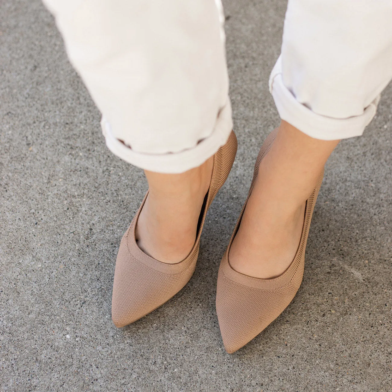 The Pump - Latte Knit   Block Heel Kit 3 Latte - FINAL SALE