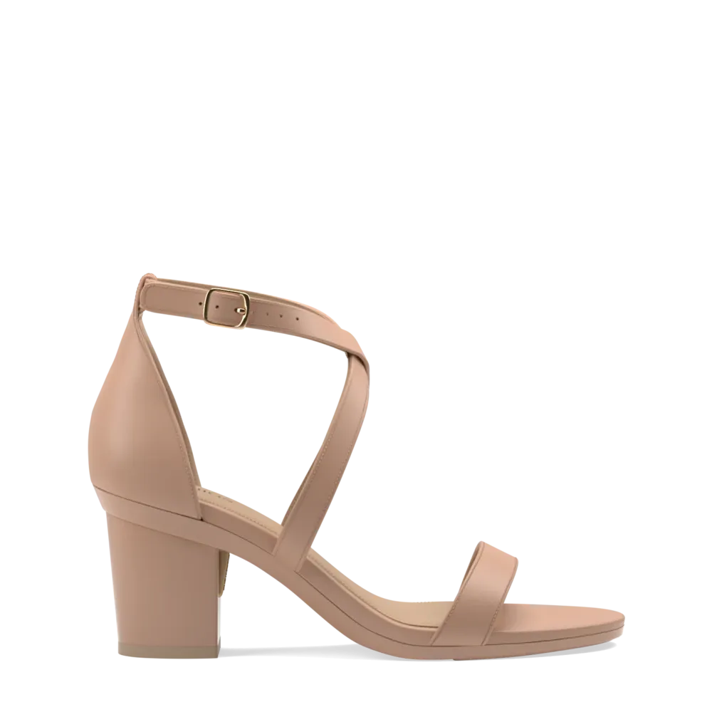 The Sandal - Latte Leather   Block Heel Kit 3 Latte