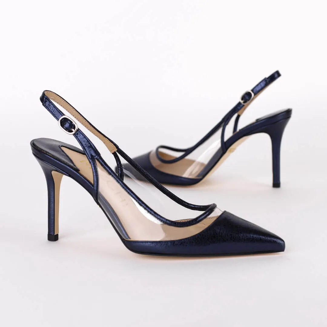 *UK size 3 - FACE THE SUN - navy, 7cm heels