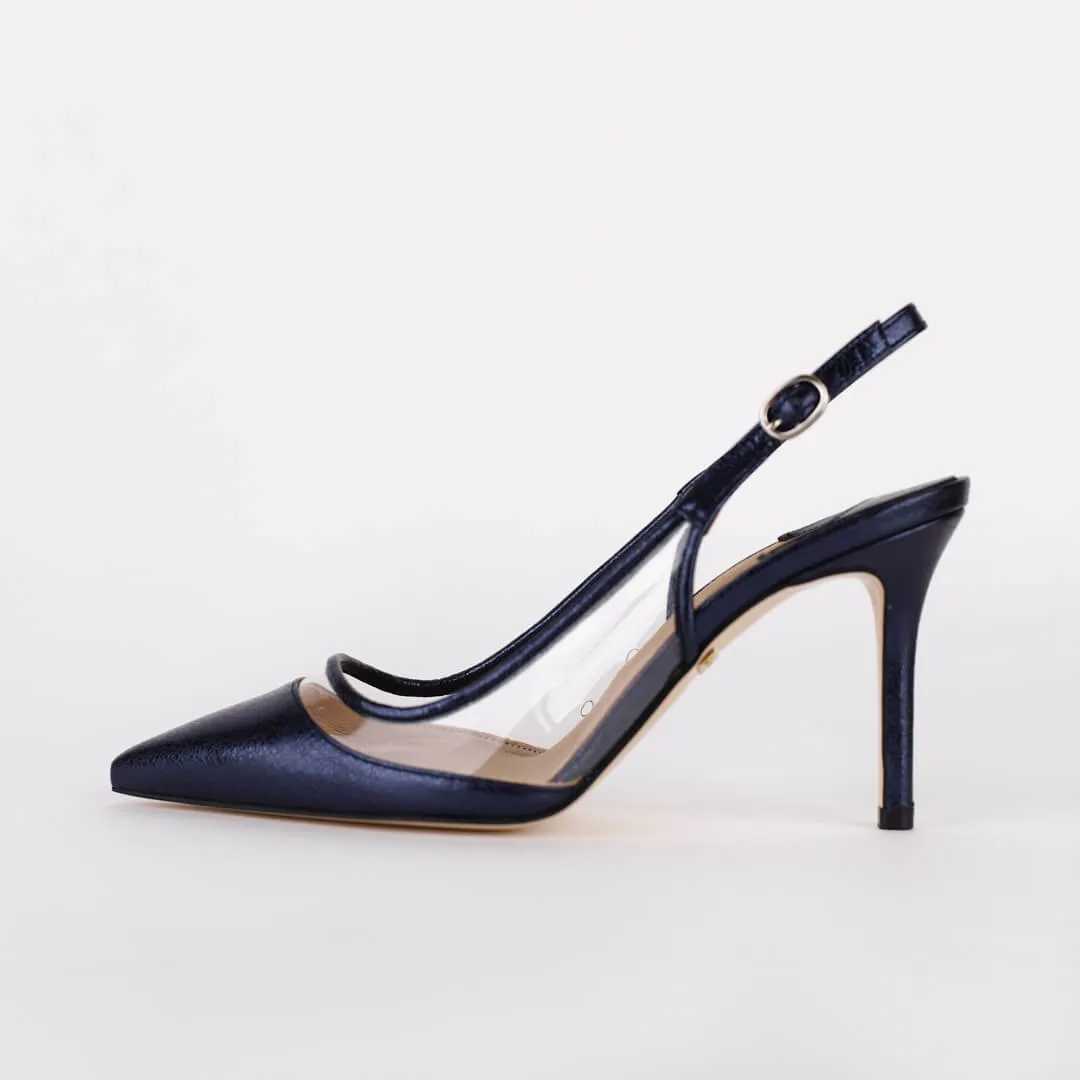 *UK size 3 - FACE THE SUN - navy, 7cm heels