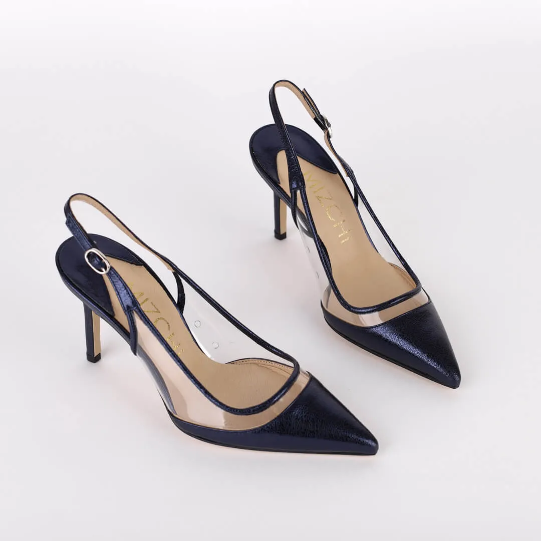 *UK size 3 - FACE THE SUN - navy, 7cm heels